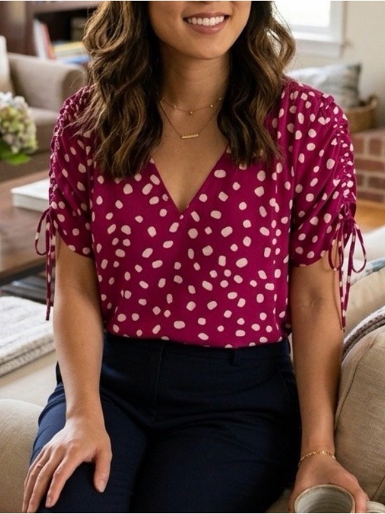kate spade Tops - kate Spade Magenta Polka Dot V-Neck Blouse